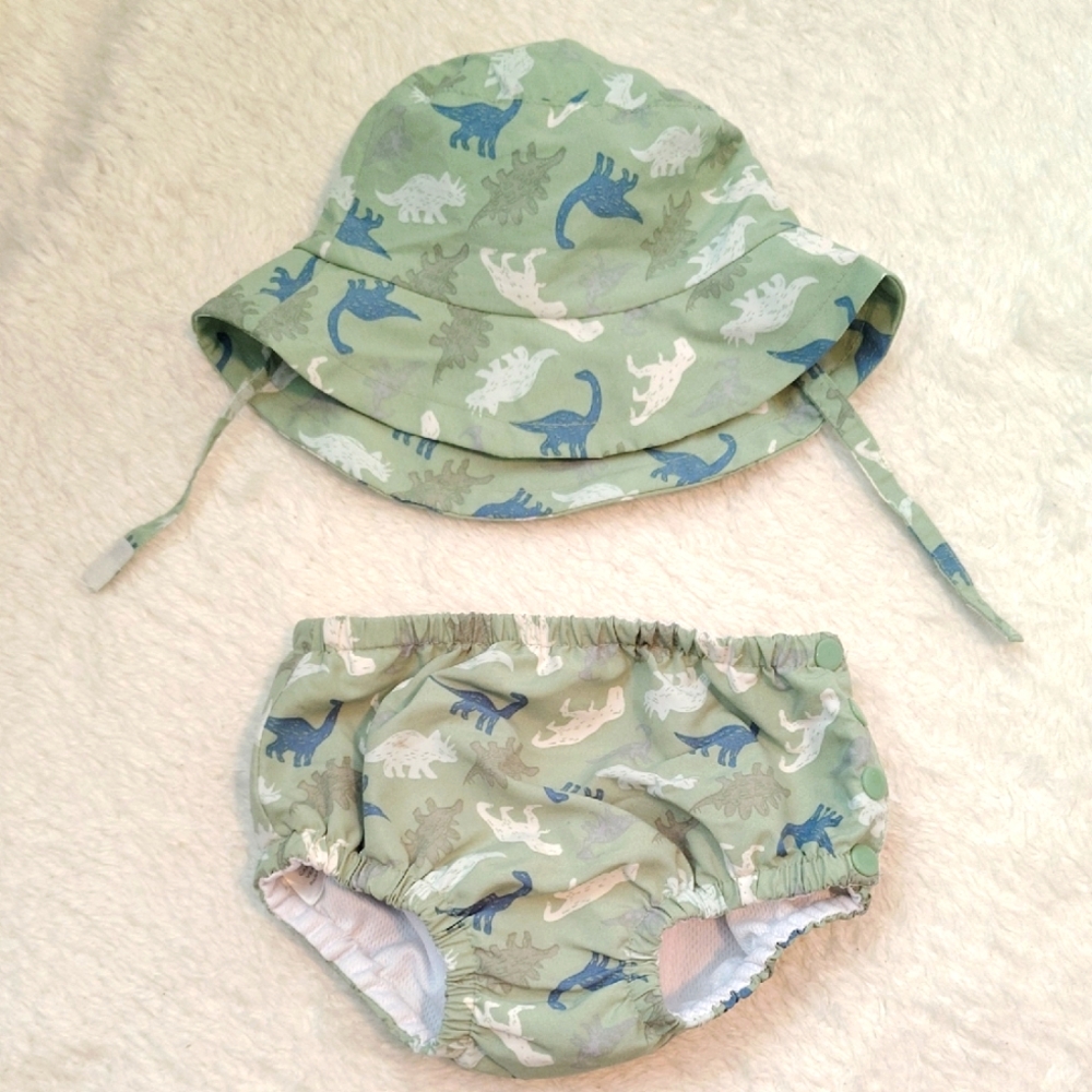Dinosaur Print Kids Hat and Diaper Cover Set